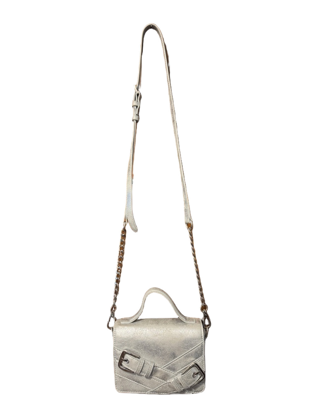 Madden Girl Metallic Silver Crossbody Satchel with Removeable Strap
